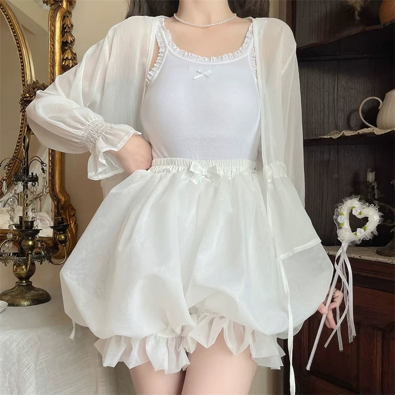 Sugar Girl - Casual Lolita Bloomers - Solid Color Organza Shorts Other Surprise