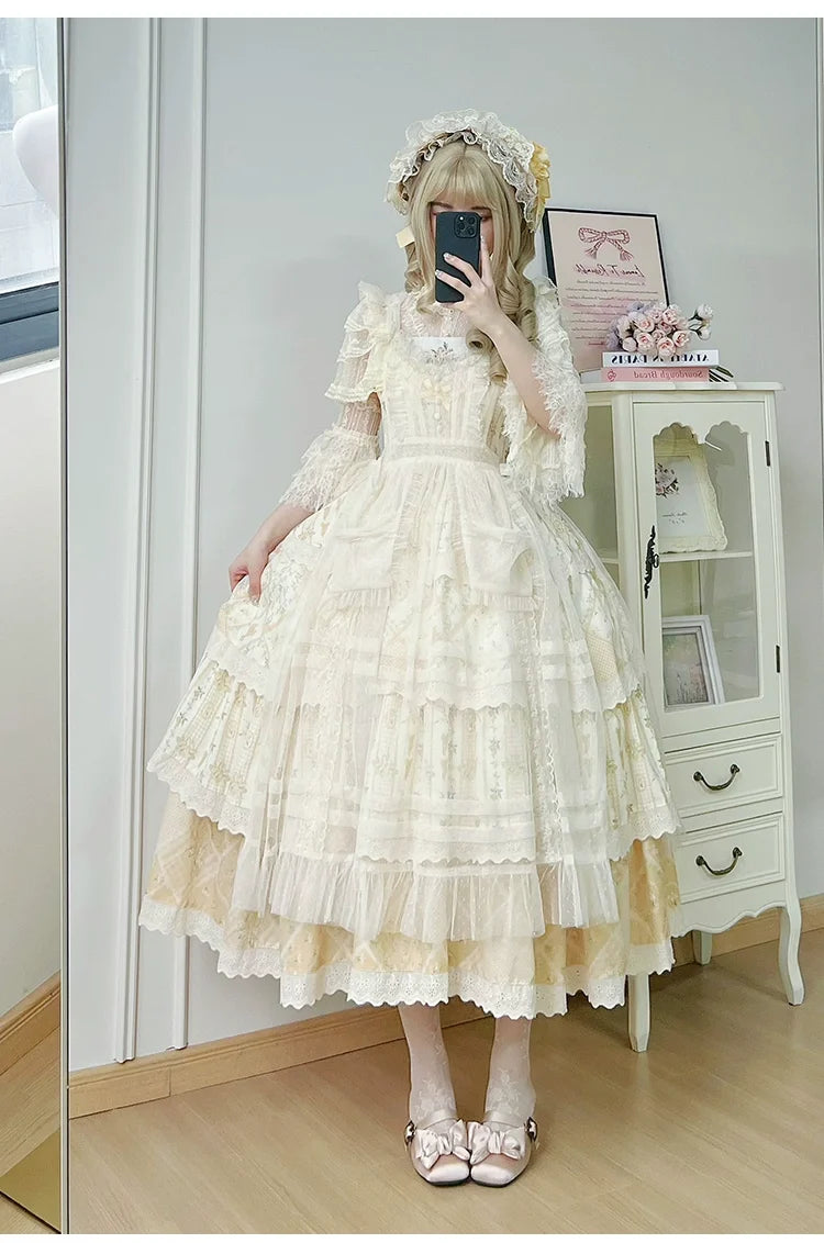 With PUJI - Letter and Poetry Sunflower Matters - Country Lolita JSK Embroidered Printed Lolita Dress