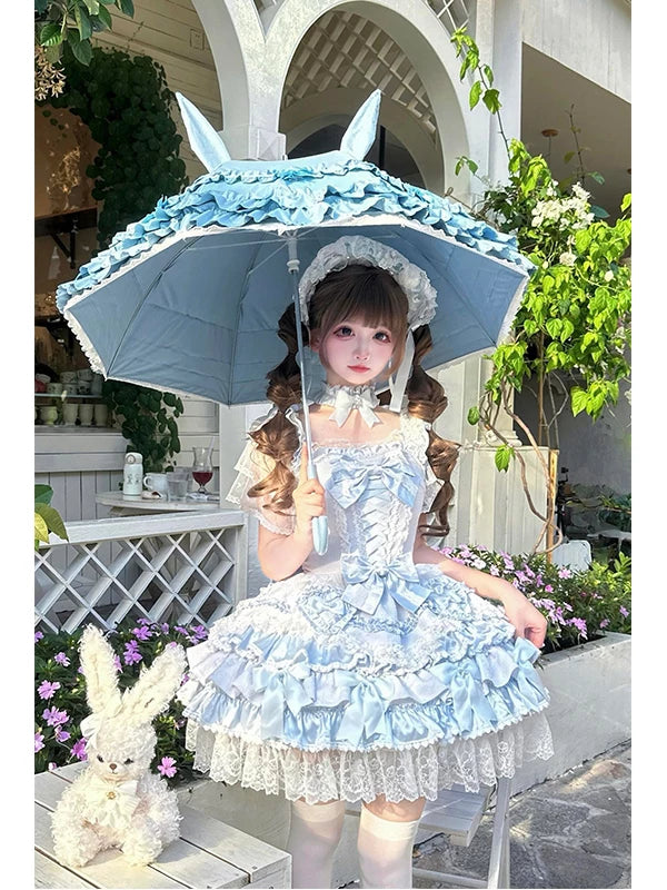Creamy - Blue Heart Doll - Blue Lolita dress with a train and heart brooches