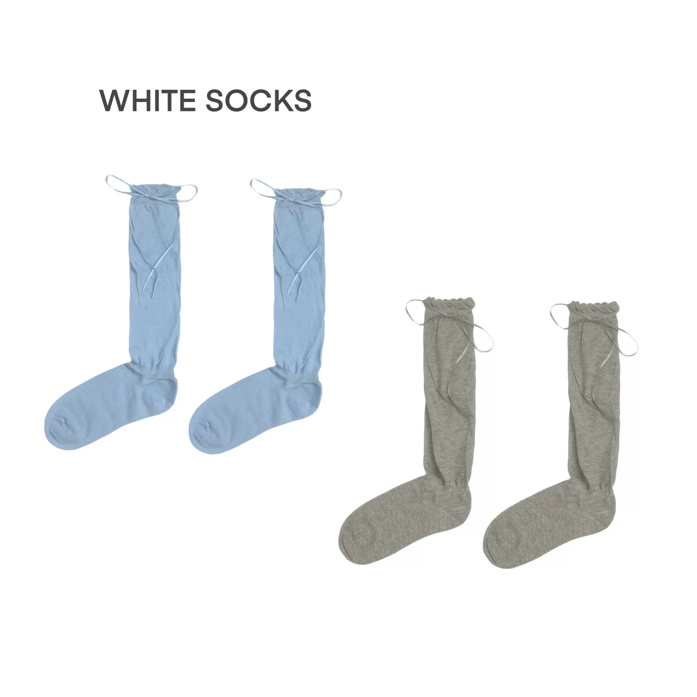 White Socks - Ballet Bow - Mid-Calf Scrunch Socks with Ribbon Ties