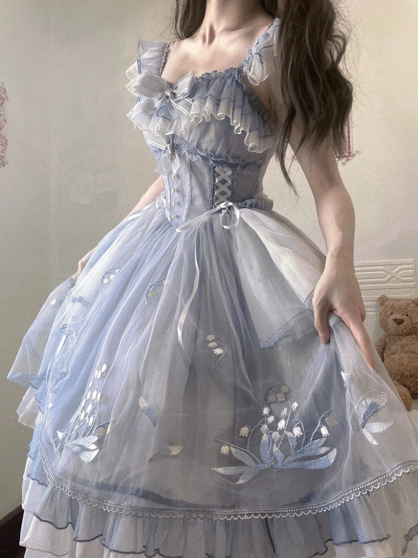 Creamy - Blue Bridal - Blue JSK Dress with Embroidered Details