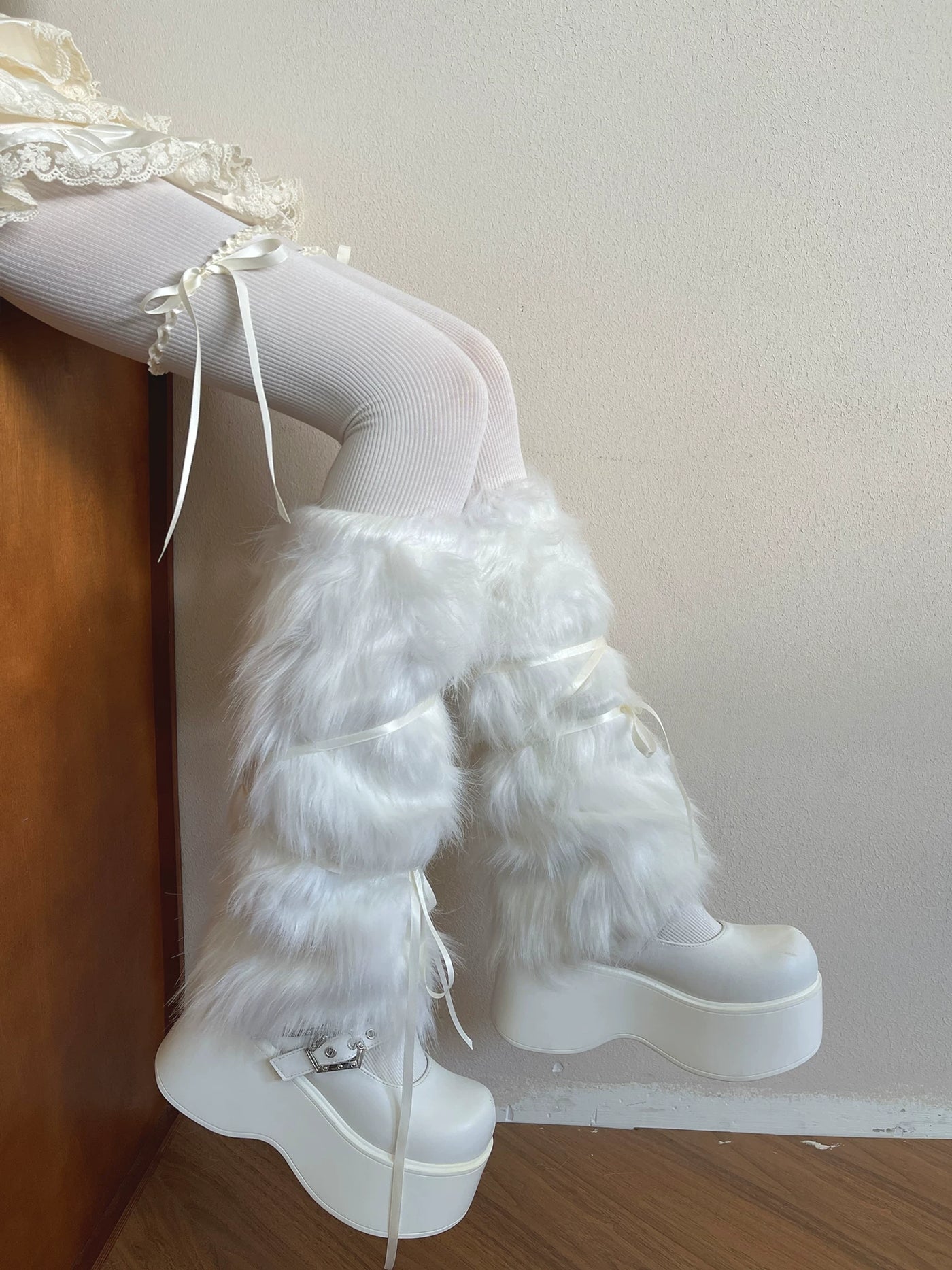 Sock Noble - Winter Fur - Long fur leg warmers with ribbon ties