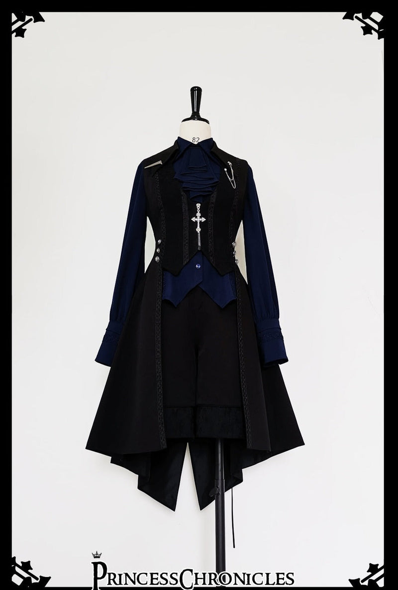 Black and Blue - Male Lolita Ouji Swallowtail Vest S Female Vest