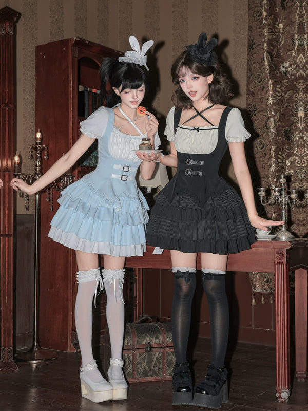 With PUJI - Unspoken Summer - Sweet Lolita OP Dress, Square Neckline & Tiered Skirt product view