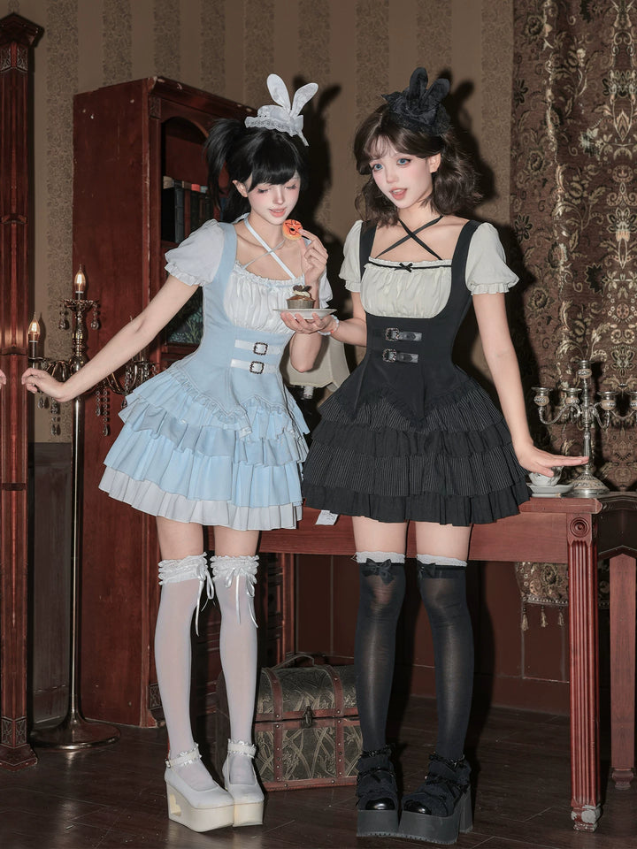With PUJI - Unspoken Summer - Sweet Lolita OP Dress, Square Neckline & Tiered Skirt