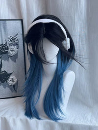 Kunkun Fish - Star Wolf Black-and-Blue Mullet Full Wig - Star Wolf + hairnet