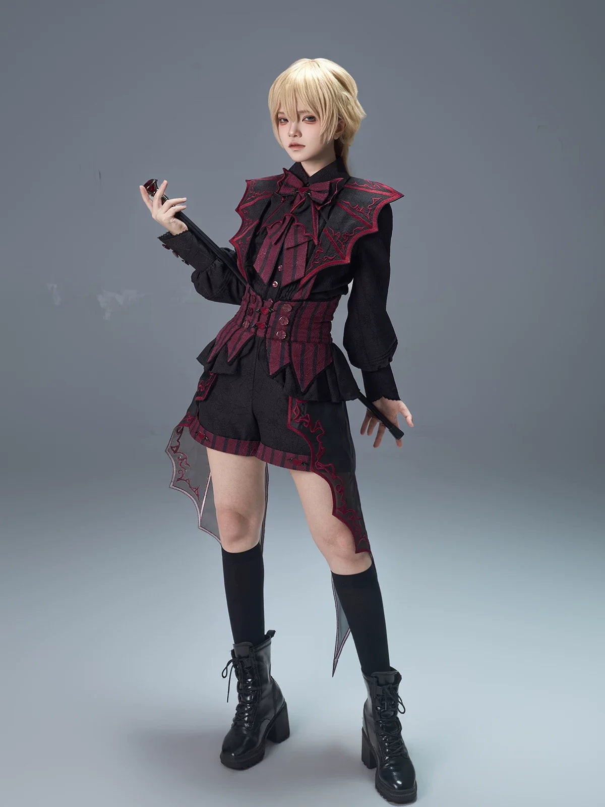 Letters from Unknown Star - Devil's Convention - Ouji Lolita blouse and suspender shorts with bat-trailing panels - product detail 5