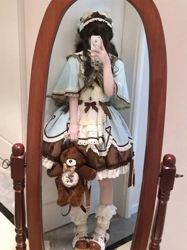 Creamy - Mint Chocolate - JSK Set with Ruffled Cape and Inner Layer