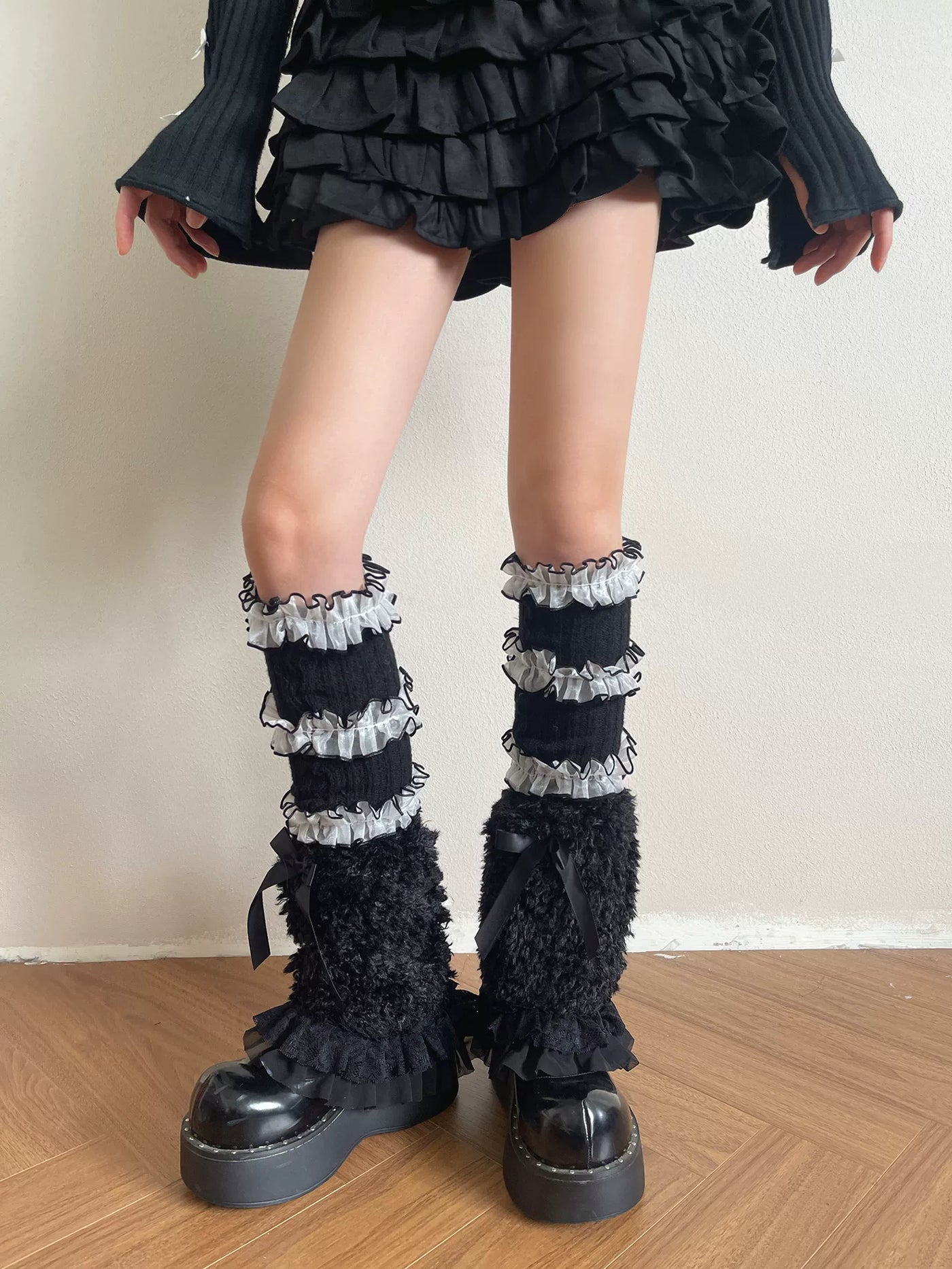 Sock Noble - Y2K Layered Trim - Slouch Socks with Tiered Ruffles