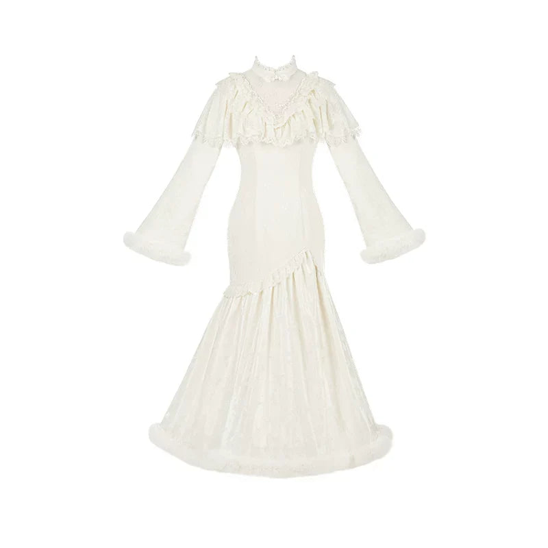 Winter Island Memory - Elegant Lolita Winter Coat & OP Dress Set (L M S) 44444:808001
