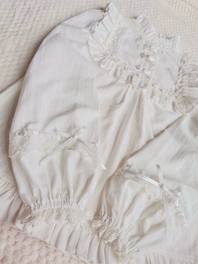 Yilia - Lace Bib - Cotton Stand Collar Blouse