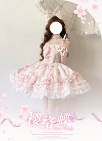 Cream Marshmallow - Cherry Butterfly - Ballet JSK Dress - jsk Only Dress, Includes Five Front Bow / S