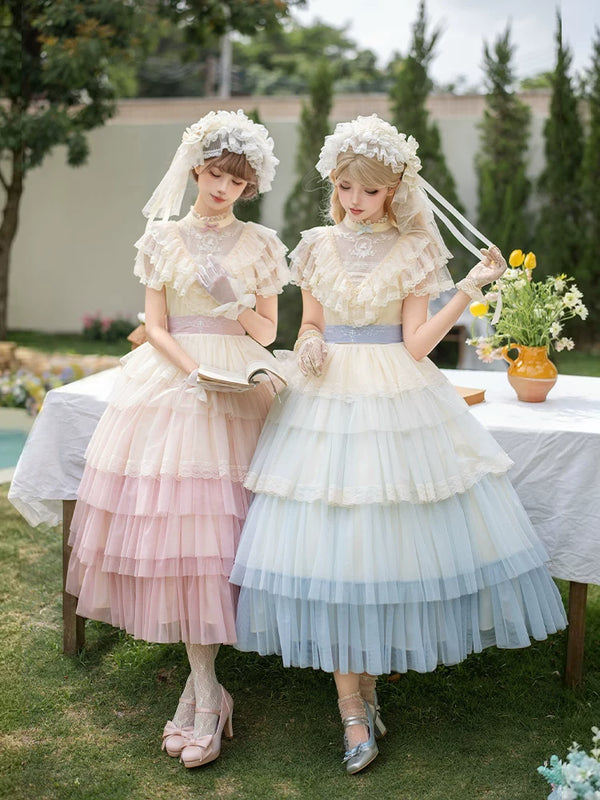 With PUJI - True Vow - Embroidered Classic Lolita Dress, Layered Gradient Hem product view