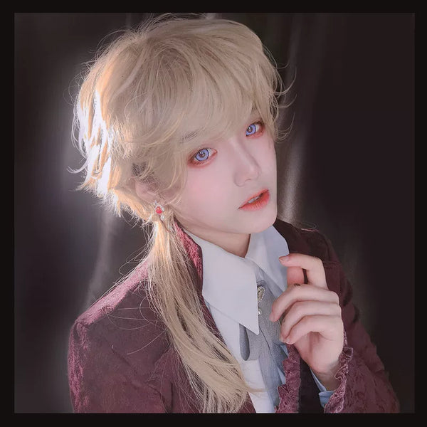 Linen blonde trailing-tail cosplay short wig - view 1