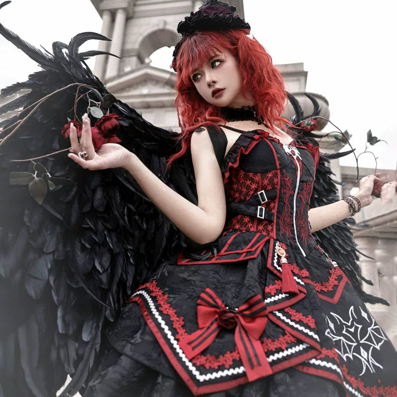 Leopard Cat Gothic JSK dress by Lolita Fetch featuring a hidden fragrance design and elegant gothic style.