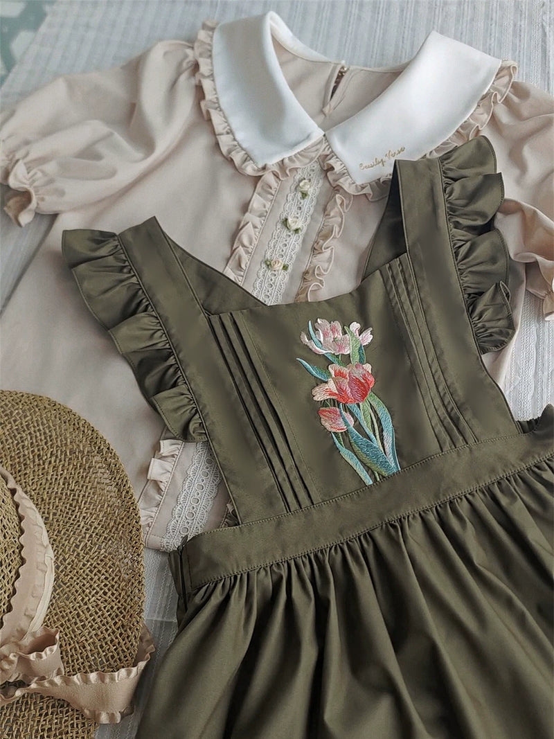 EESSILY - Little Gardener - Embroidered Blouse and Adjustable JSK Set - detail view 3