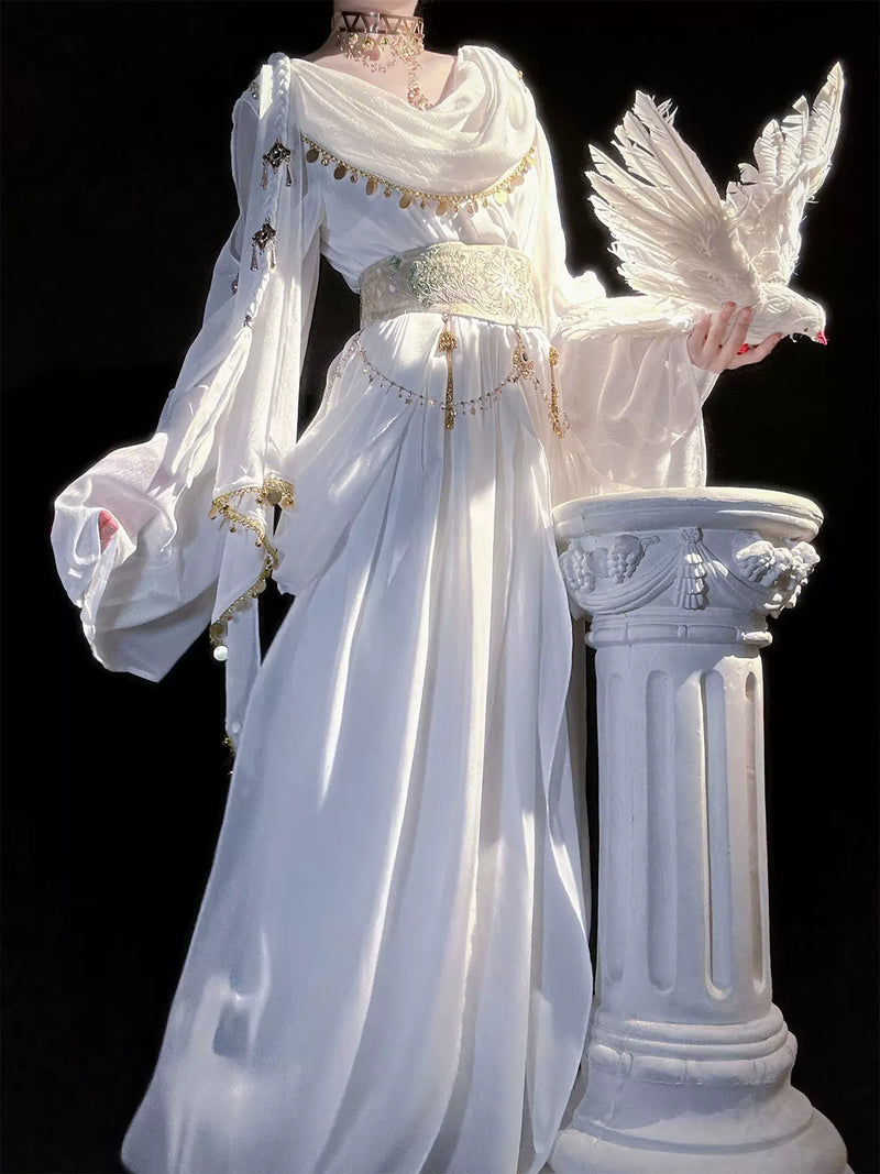 Sweet Promise - Sacred Tree - White OP dress and waist corset set with a draped neckline
