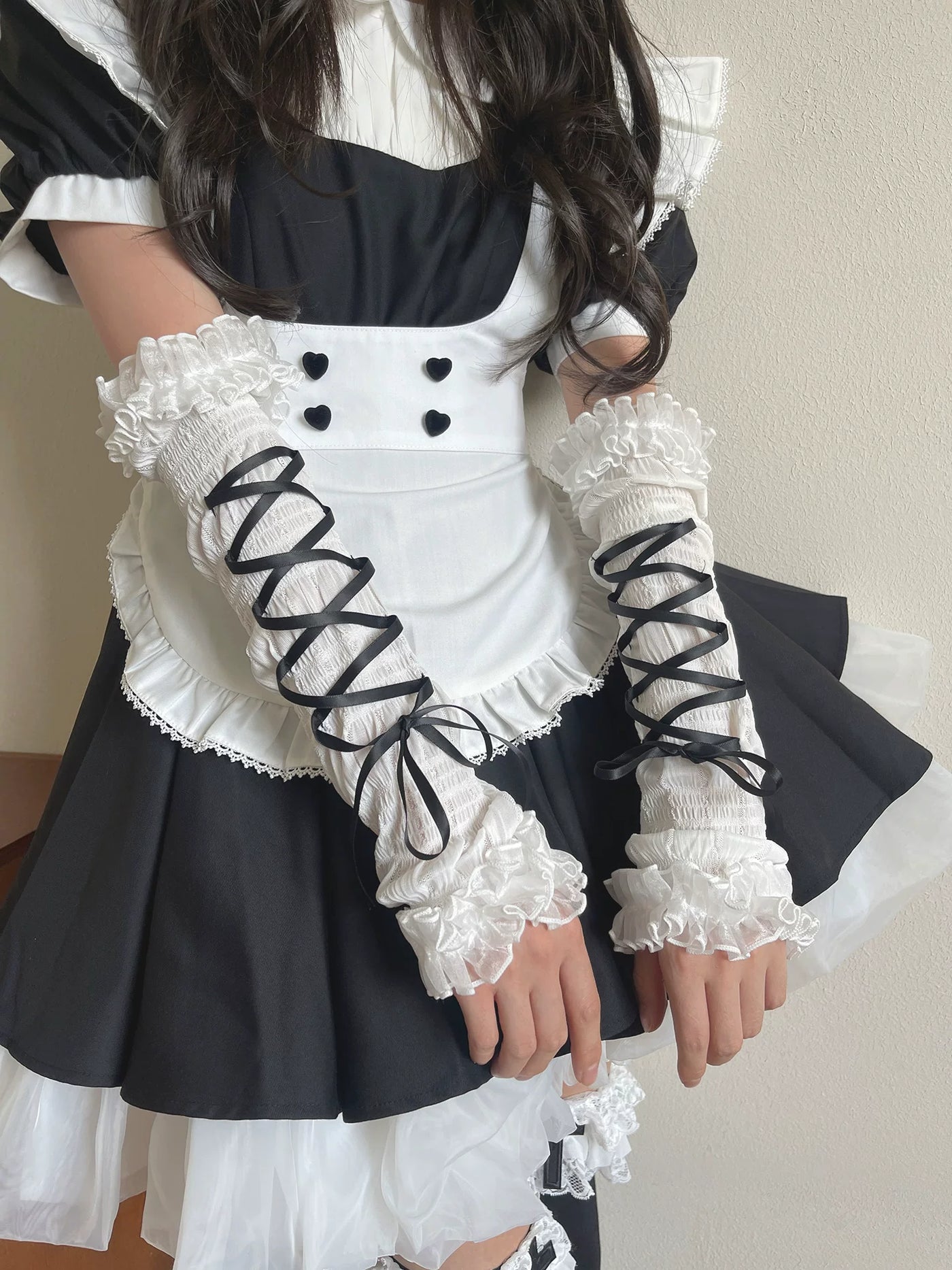 Sock Noble - Ballet Ribbon - Mesh Arm Sleeves with Ruffled Cuffs