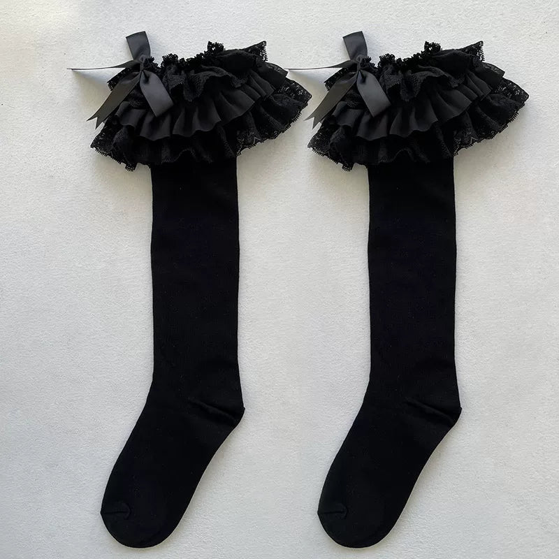 Sock Noble - Flower Banquet Autumn - Layered Lace Bow Socks
