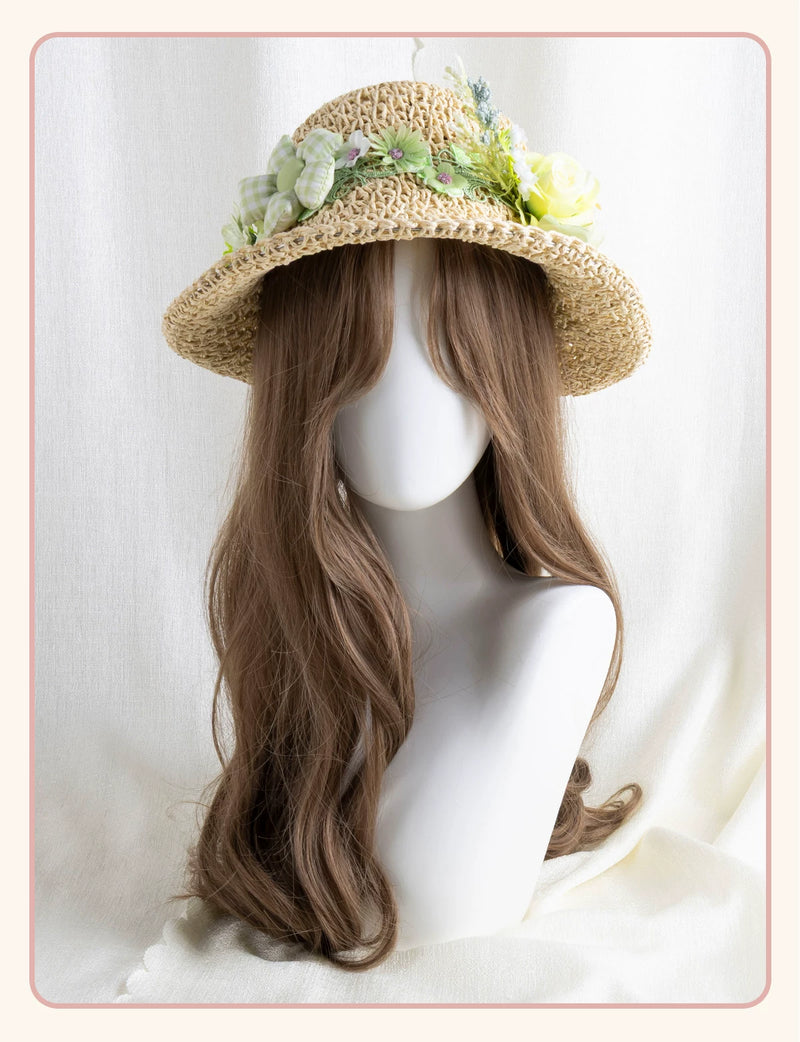 Stardust Rose - Floral Meadow - Woven Straw Sun Hat with Floral Trim