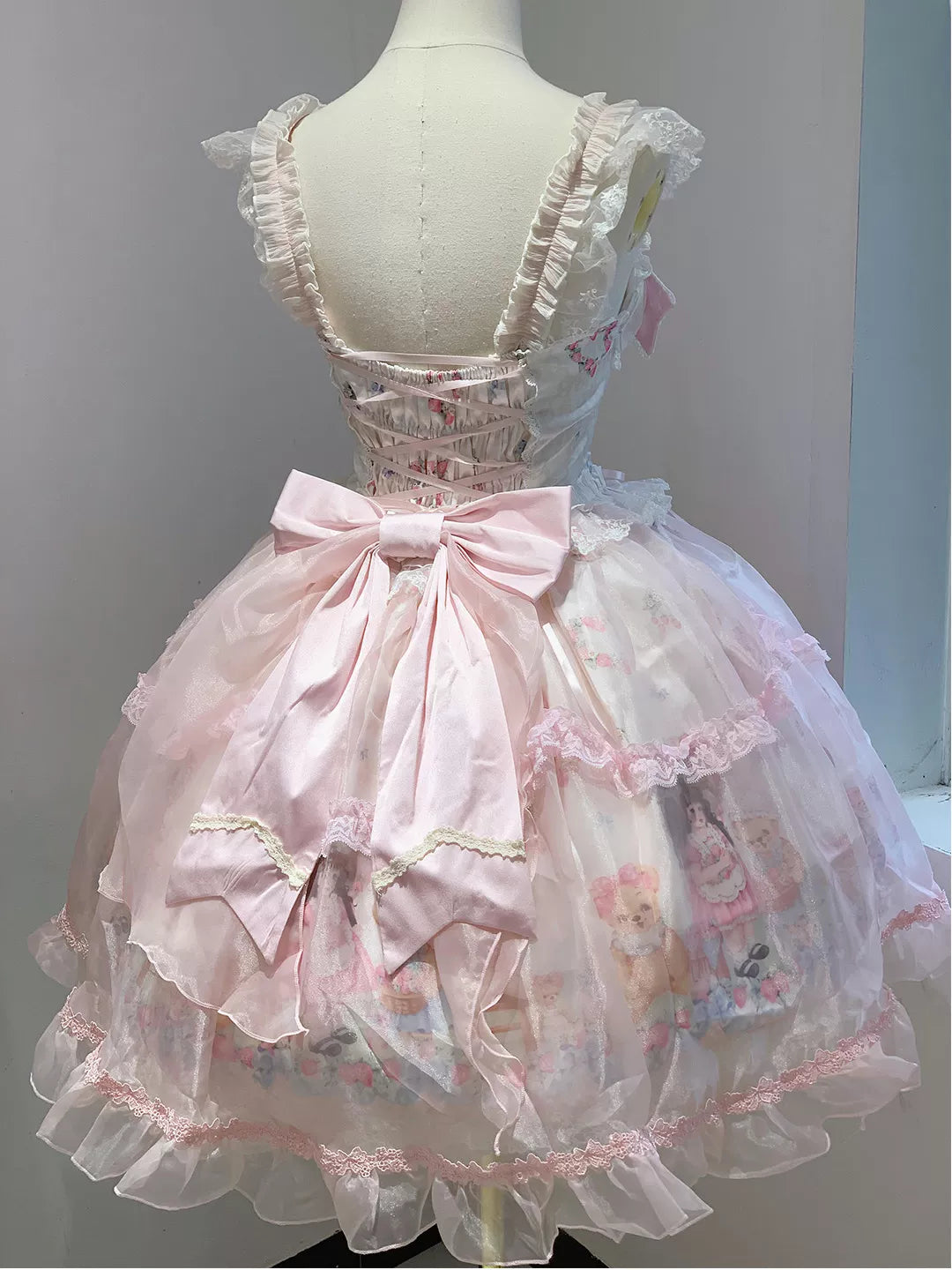 Creamy - Berry Cute - Bear Print Lolita Dress Set with Train