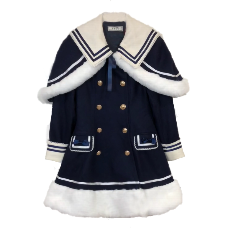 Strawberry Witch Navy Sailor Lolita Coat & Capelet - Navy coat and capelet front view