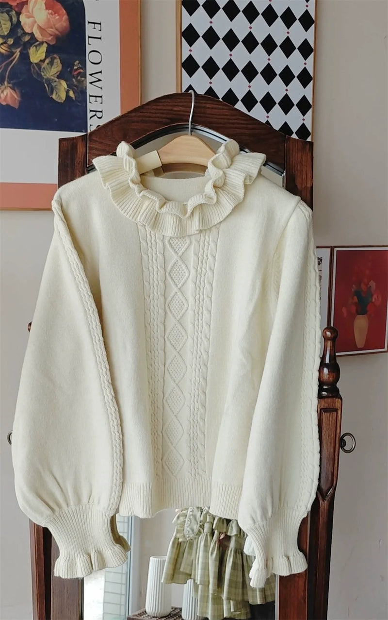 EESSILY - Green Fairy Tale - Classic Lolita sweater with a double-layered ruffle collar - product detail 5
