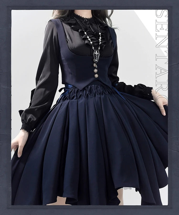 Sentaro - Pleated Irregular Knit Floral Slim - Fit Vest and Half Skirt Set SK Skirt