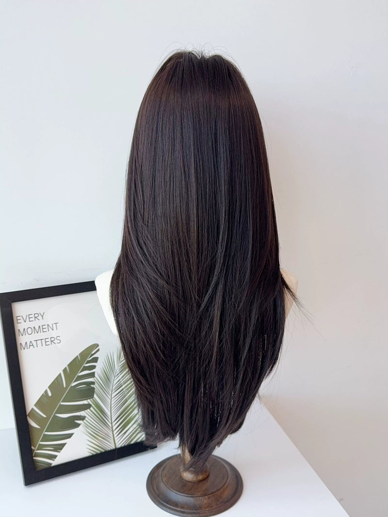 layered long straight wig with fringe options - view 3