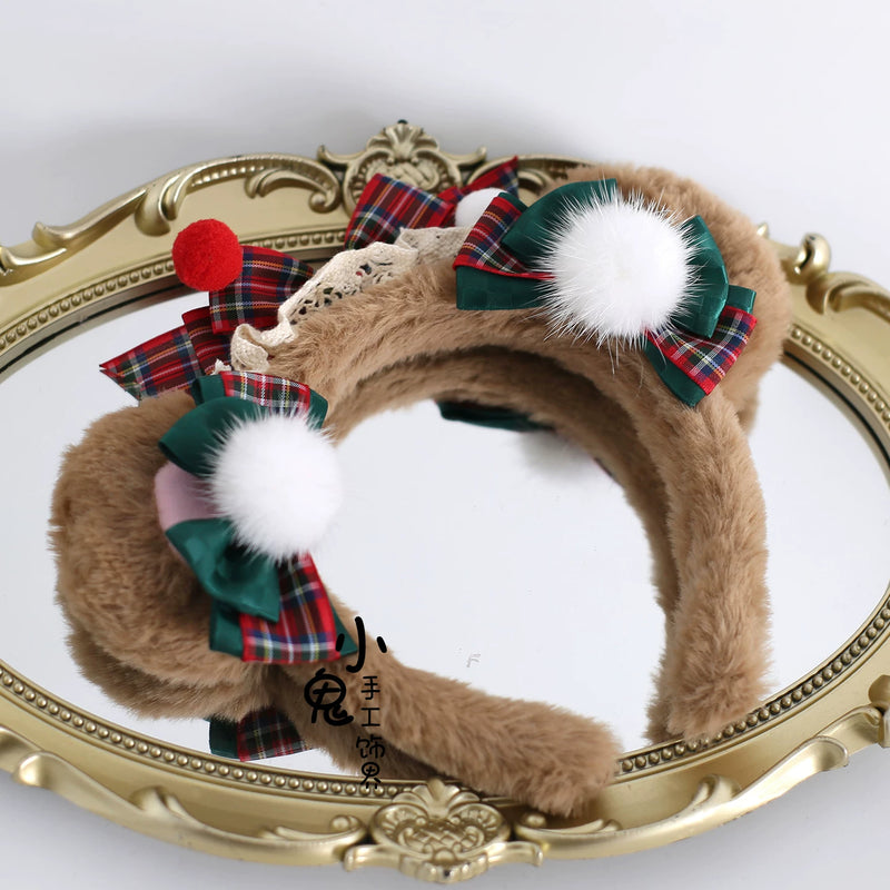 Christmas Bow Lace Lolita Headwear - Assorted Styles — No. 3 Bear-Ear Headband