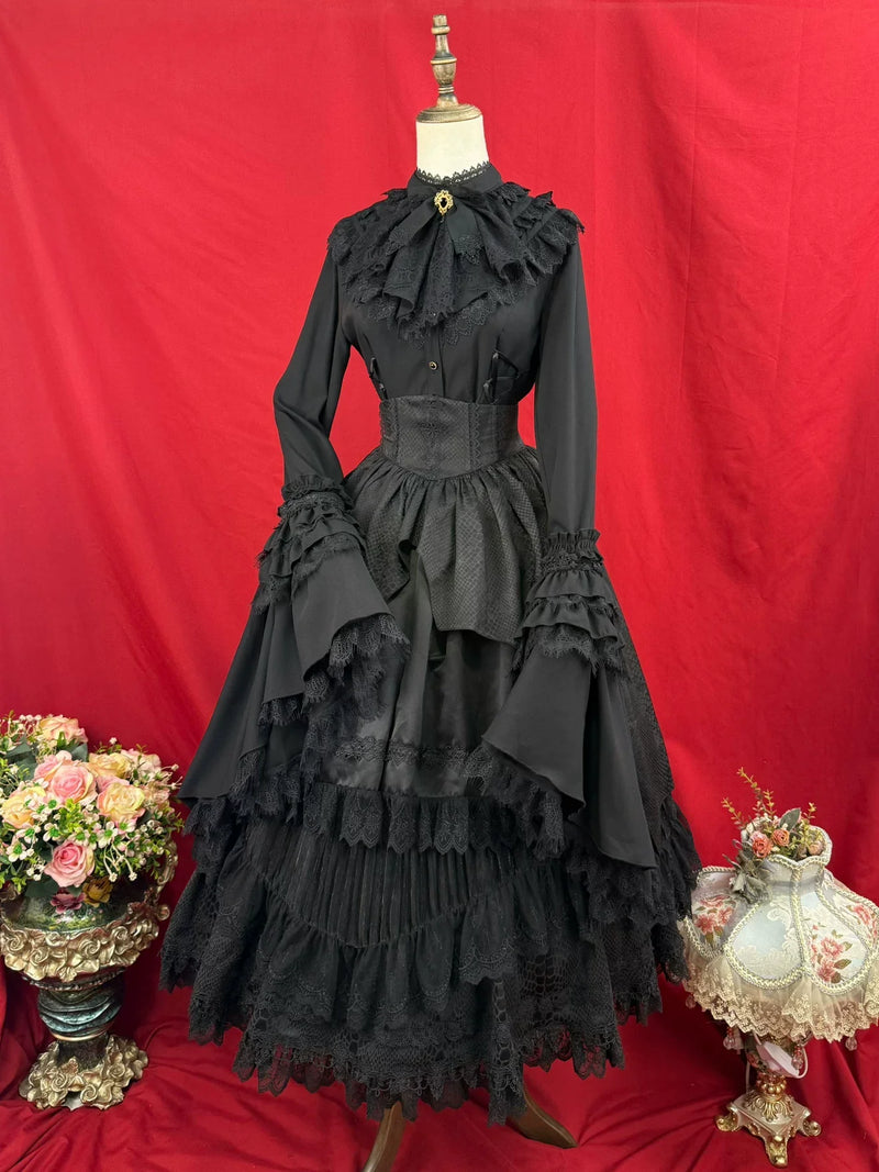DMFS Lolita - Broken Winged Bat - Gothic Lolita Shirt & SK Set, Bat-wing Shaped Hem