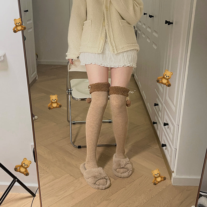 Roji Roji - Winter Fuzzy Ball Lolita Socks Over - Knee Thick Socks Socks