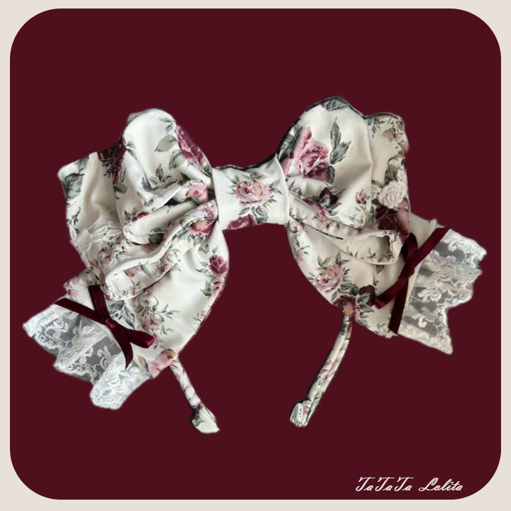 Tata Long Ear - Burgundy Roses - JSK Dress with Pale Rose Print and Tiered Ruffles - option image