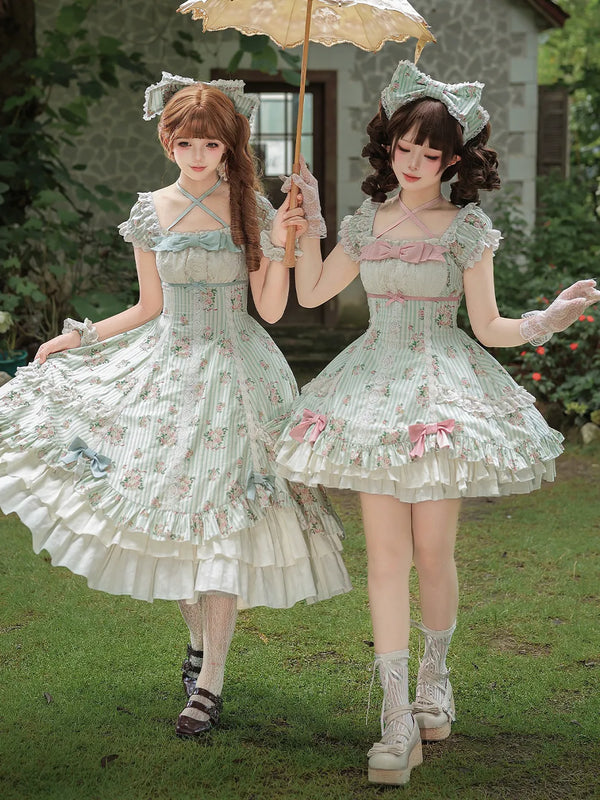With PUJI - Meeting Austen - Cotton Classic Lolita Rose Printed OP Dress product view