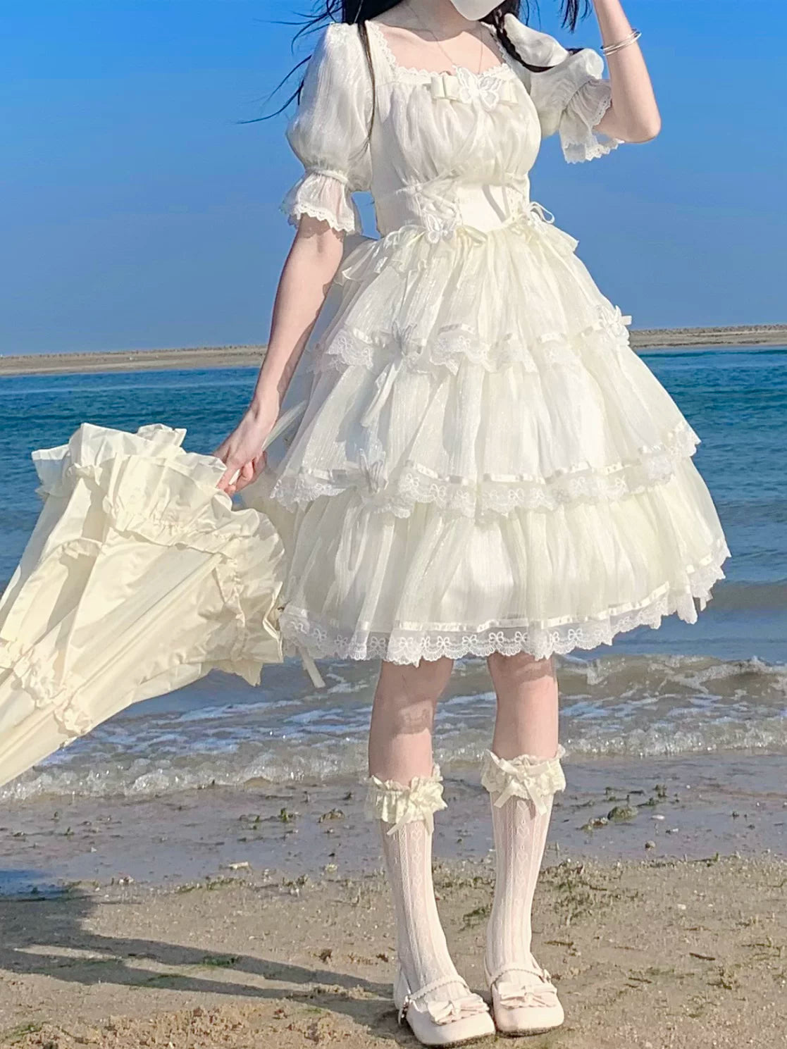 Creamy - Bridal Lace - Natural-Tone OP Dress with Tiered Lace Skirt