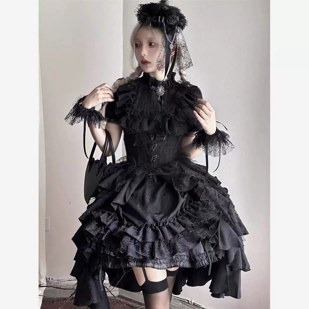 Sweetheart Dream Machine - Nightingale Girl - Gothic Lolita Blouse and Pull-Up Skirt Options with Layered Ruffles