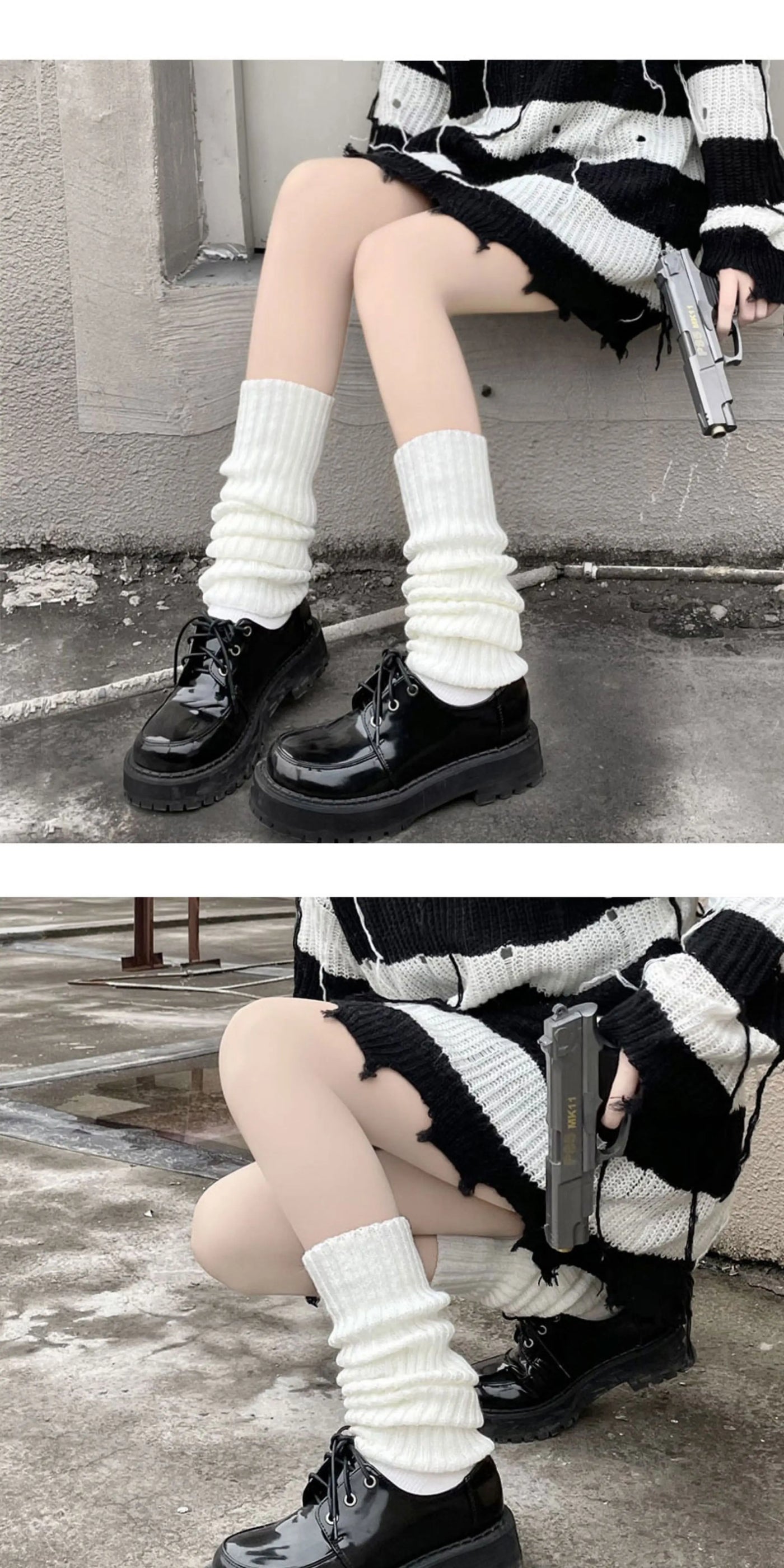 Floral Milk Cat - Ribbed Slouch - Knit Leg Warmers with Ribbed Texture