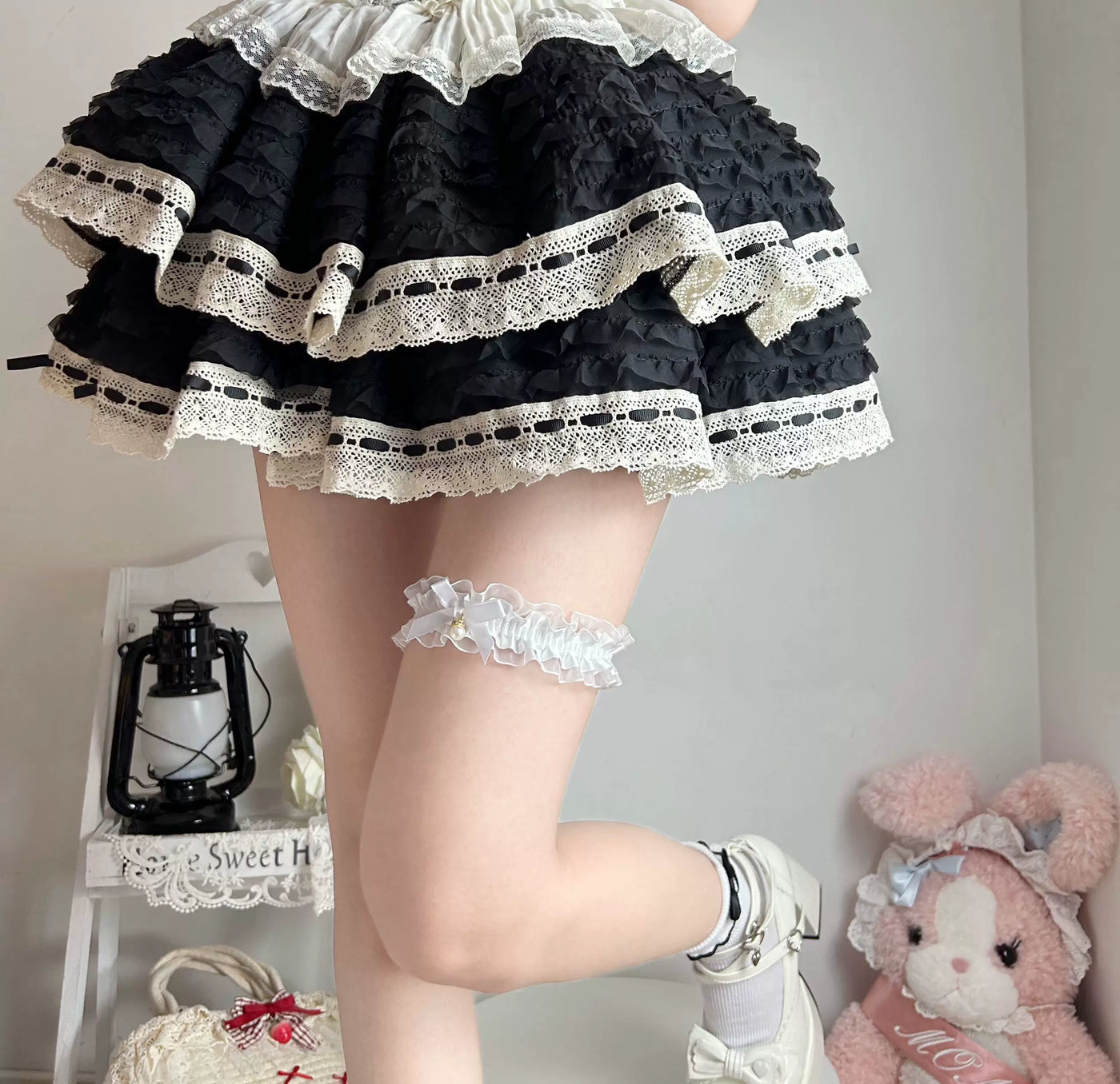 Fantasy Doll - Ribbon Bow - Lace Leg Garters with Satin-Ribbon Bows