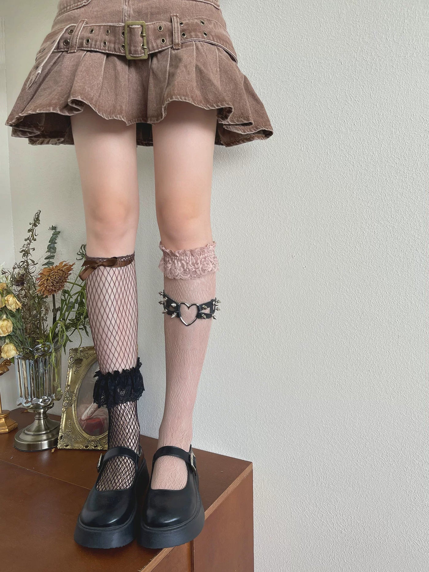 Sock Noble - Maillard Layering - Stockings and Leg Ring with Heart Rivets
