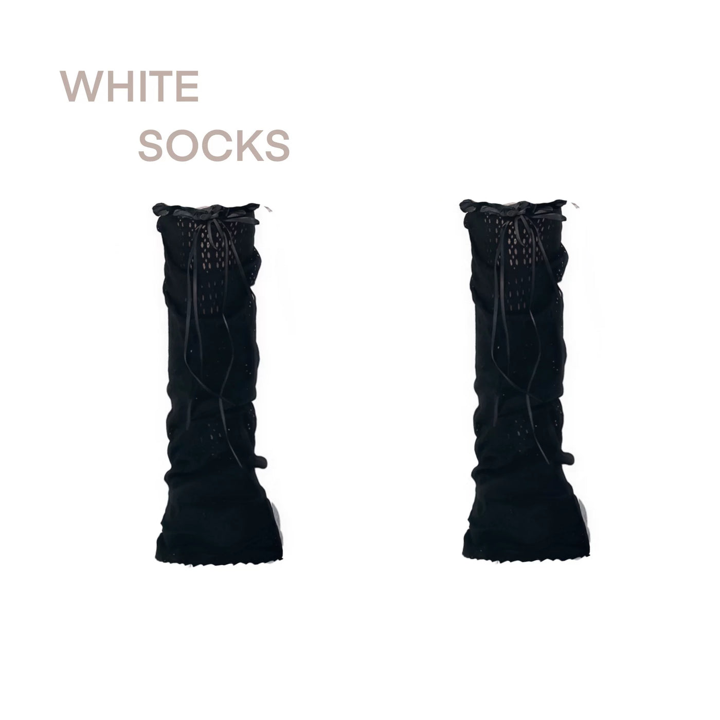 White Socks - Openwork Ruffle - Lace-Up Leg Warmers with Ruffled Cuffs