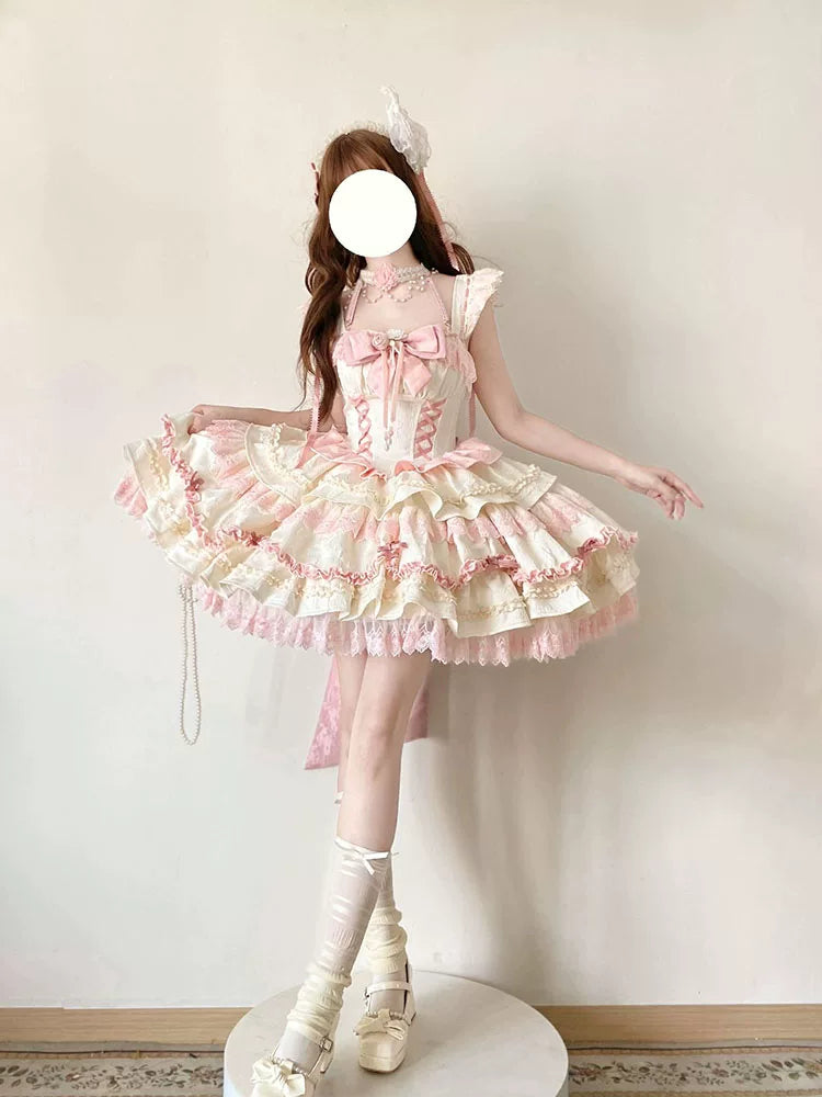 White Sugar Girl - Floral Dream Lolita OP - Pink embellished