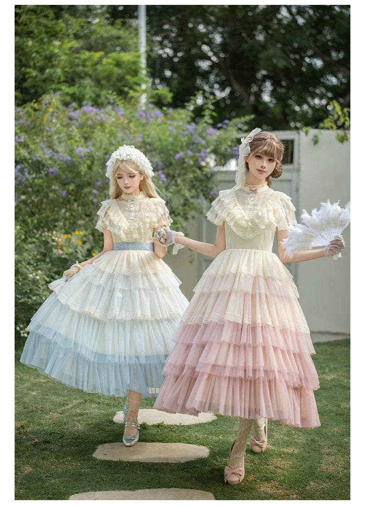 With PUJI - True Vow - Embroidered Classic Lolita Dress, Layered Gradient Hem