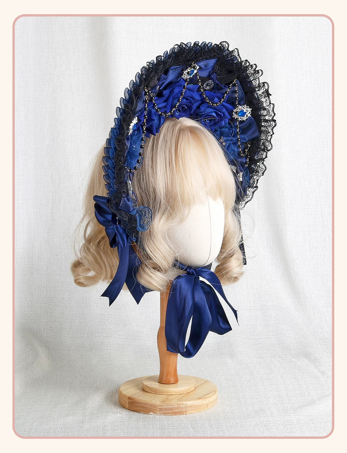 Stardust Rose - Autumn-Winter Dream - Lace-Trimmed Flat Hat with Ribbon Bows