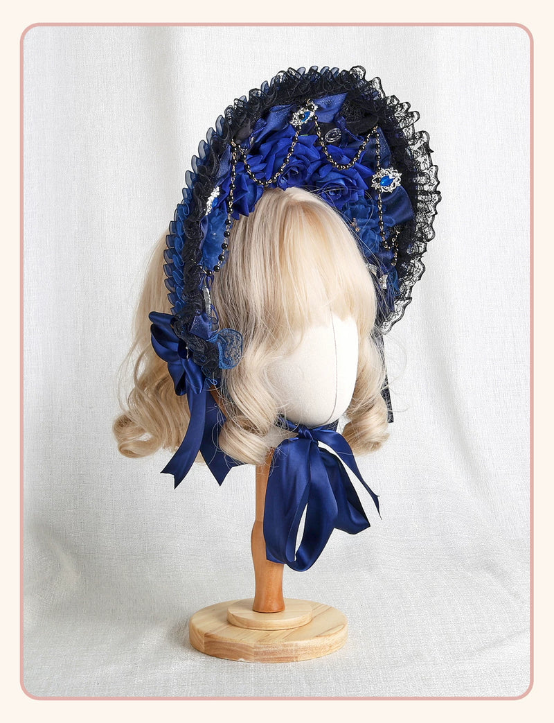 Stardust Rose - Autumn-Winter Dream - Lace-Trimmed Flat Hat with Ribbon Bows