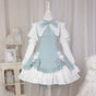 S / blue long-sleeved dress + bow at the back