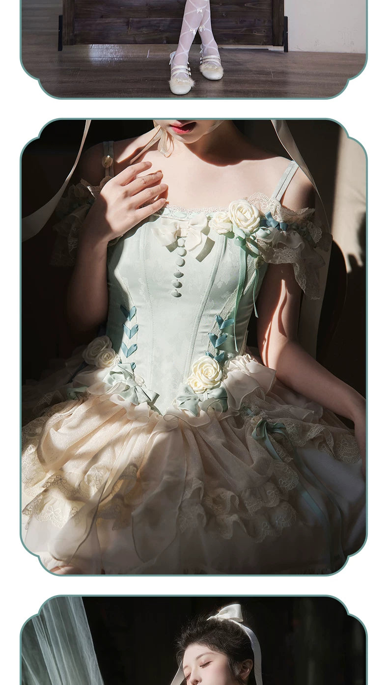 Inmorelli - Jasmine Manor - Light Green Ballet JSK Dress with Lace Ruffles