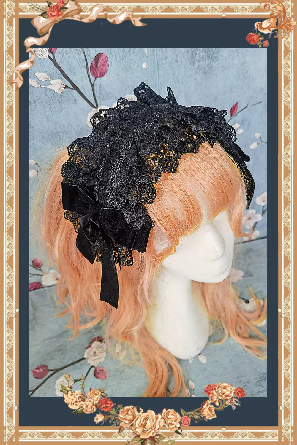 Cake Tree - Classic Lolita JSK Dress Tiered Lace Dress S Bow Hairband-Black