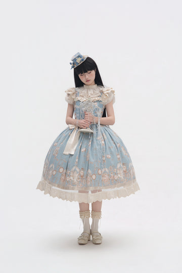 Thousand Wood - Dreamy Unicorn - Unicorn-Print JSK Dress with Ruffled Shoulder Straps and Waist Bow
