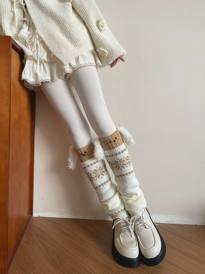 Sock Noble - Nordic Snowflake Layers - Socks with snowflake-patterned leg covers and a white fine-striped tights option