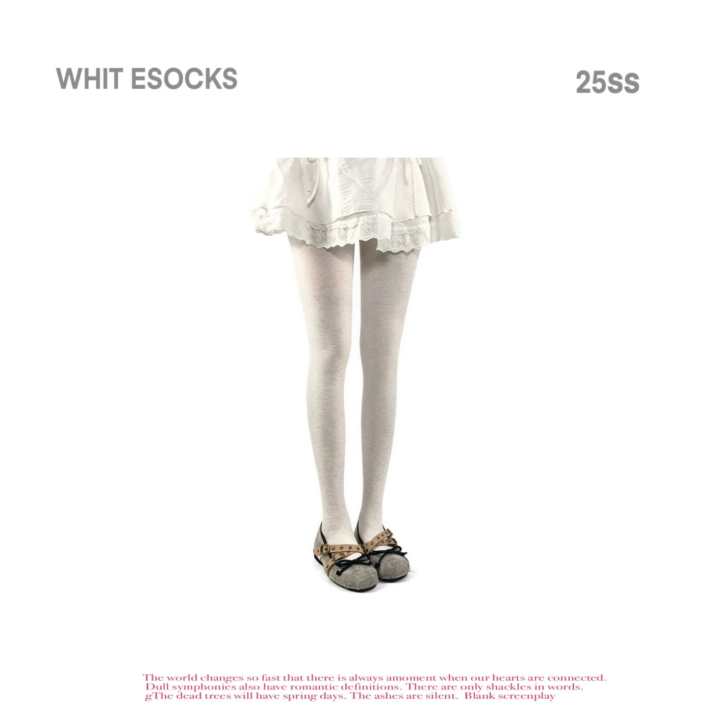 White Socks - Vertical Stripe - Tights with Fine Vertical Texture